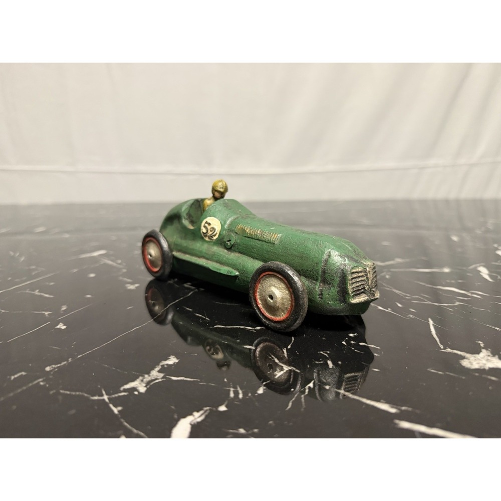 Vintage Green with a Driver Cast Iron Race Car #52 Toy Moveable Toy